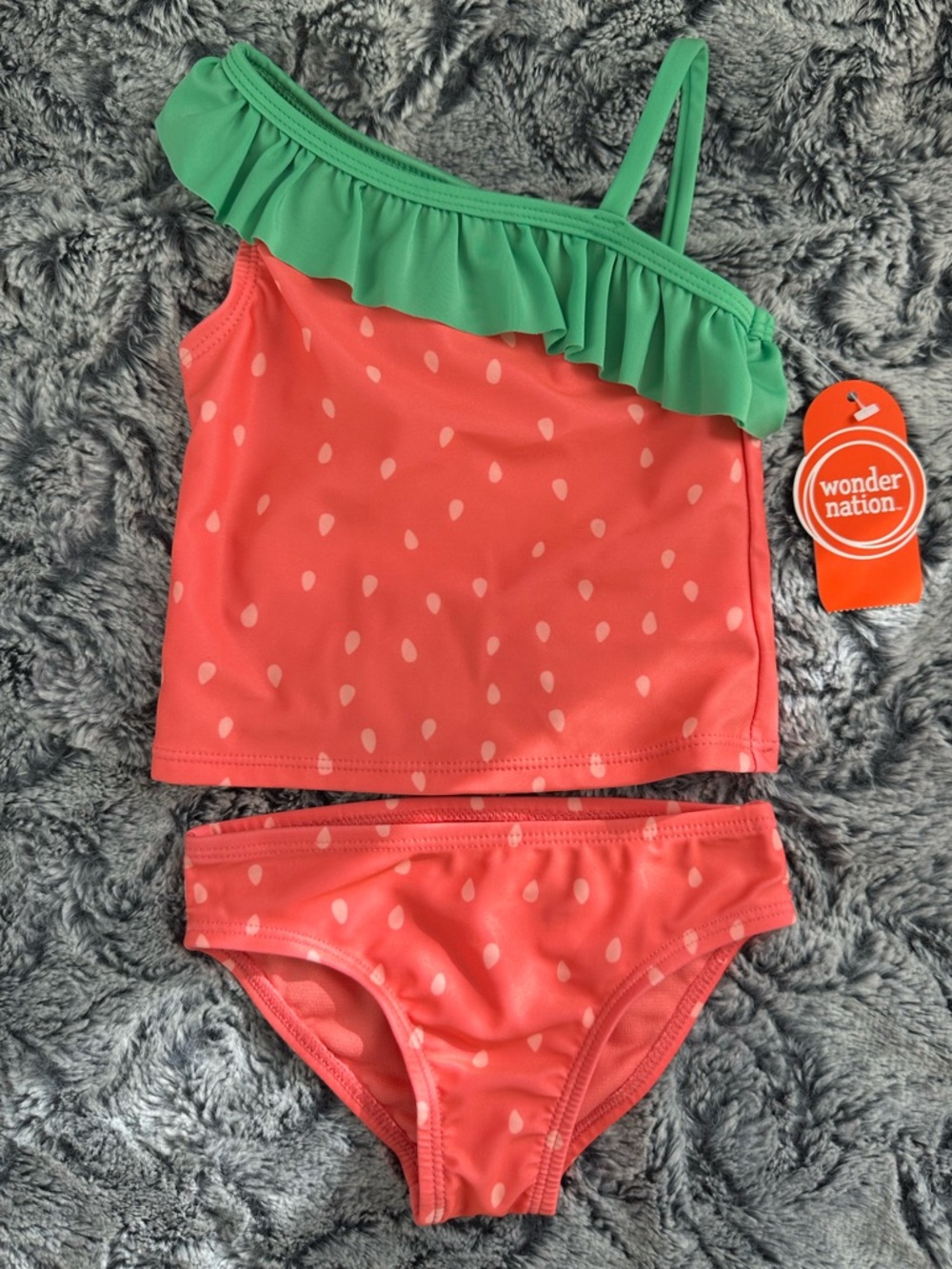 NWTS wonder nation Coral Pink 2 pc tankini w/Green Ruffle Strap Various sizes